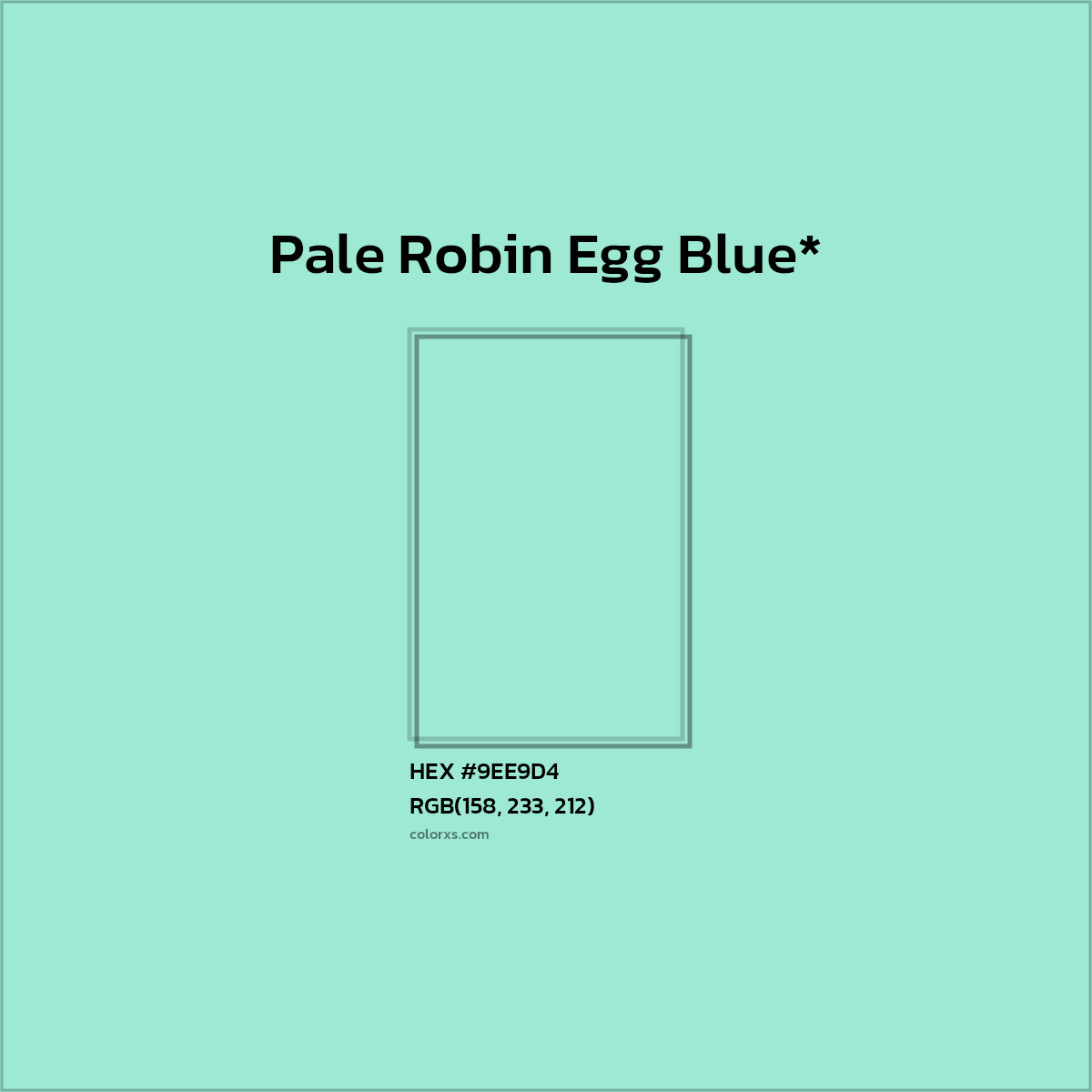 #9EE9D4 hex color. RGB, RYB, CMYK, HSL, HSV codes and color conversions. Matching color names, palettes, paints.