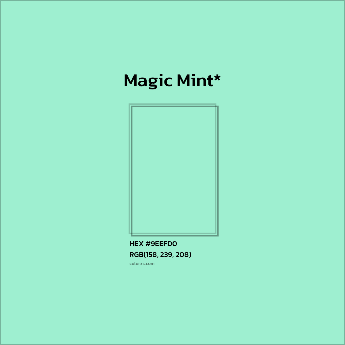 #9EEFD0 hex color. RGB, RYB, CMYK, HSL, HSV codes and color conversions. Matching color names, palettes, paints.