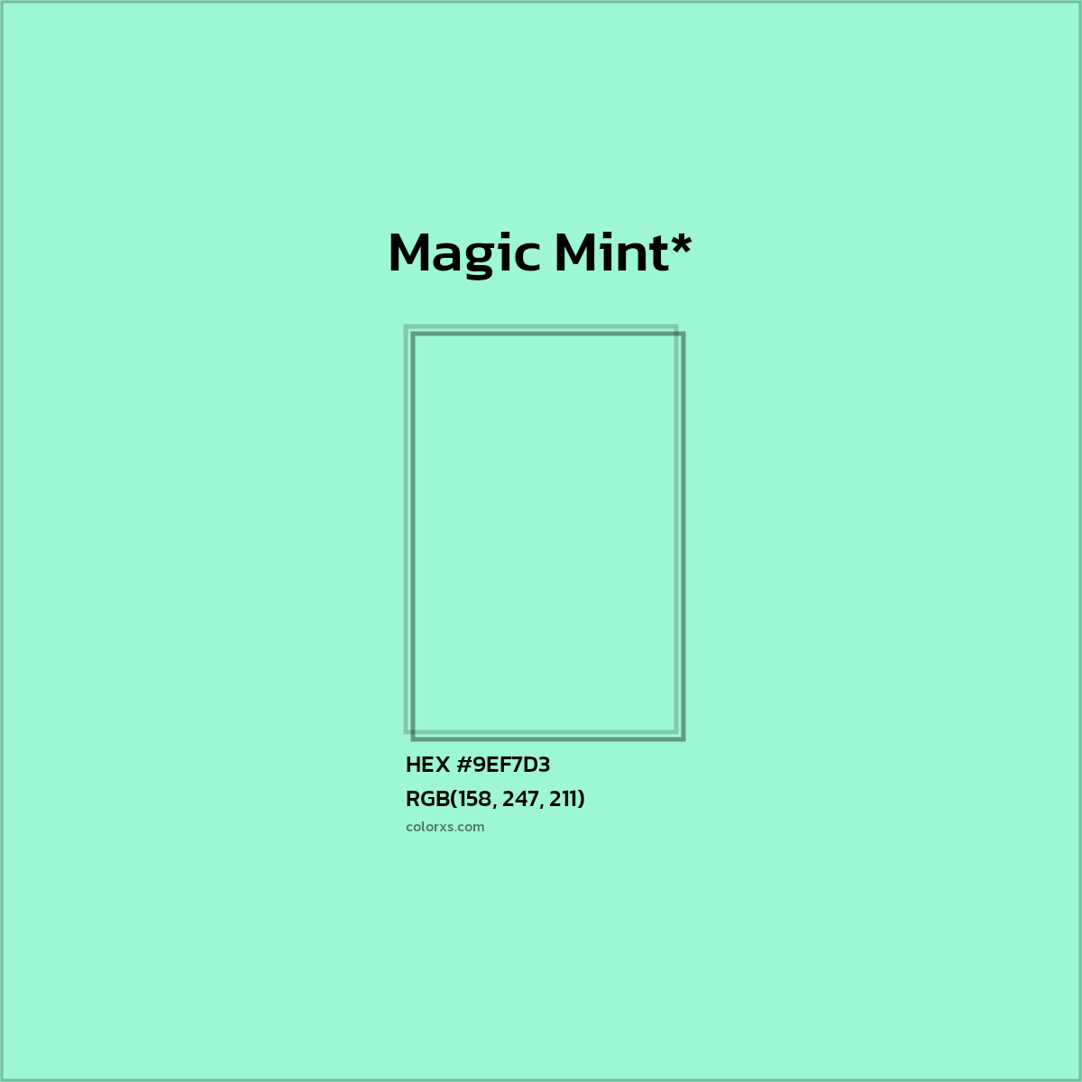 #9EF7D3 hex color. RGB, RYB, CMYK, HSL, HSV codes and color conversions. Matching color names, palettes, paints.