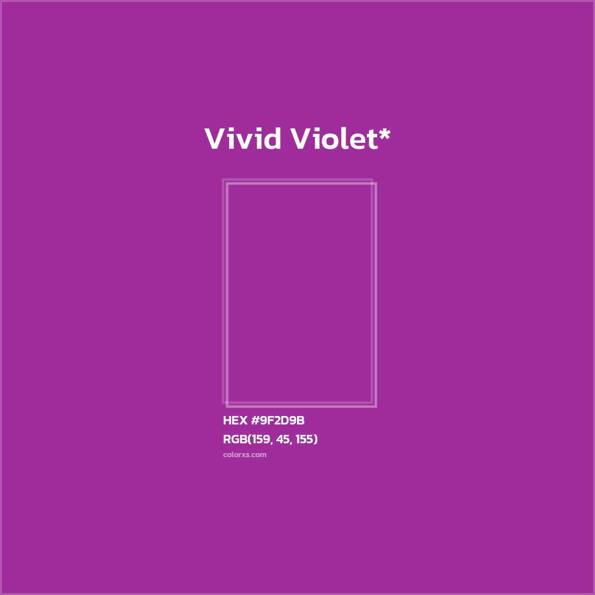 #9F2D9B hex color. RGB, RYB, CMYK, HSL, HSV codes and color conversions. Matching color names, palettes, paints.