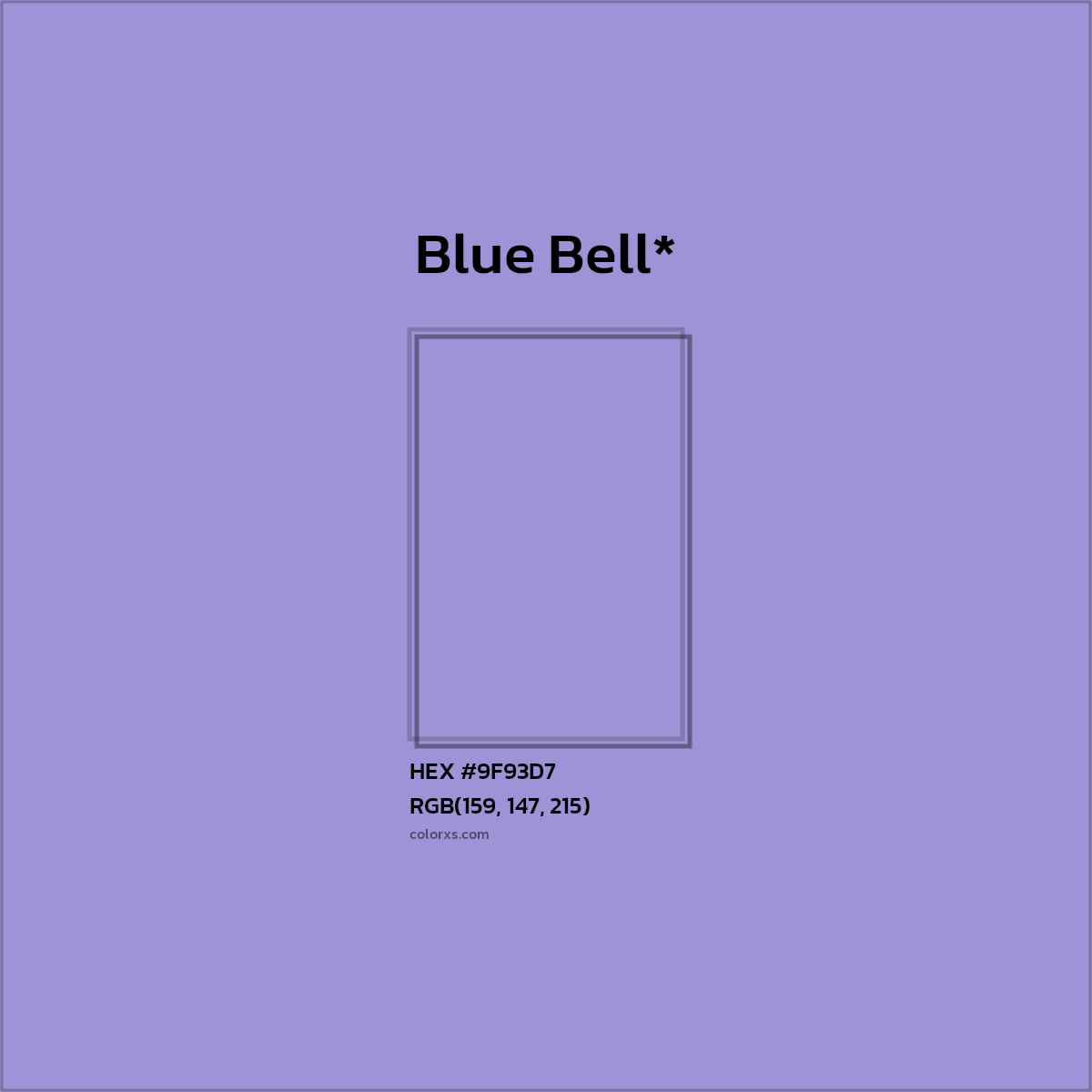 #9F93D7 hex color. RGB, RYB, CMYK, HSL, HSV codes and color conversions. Matching color names, palettes, paints.