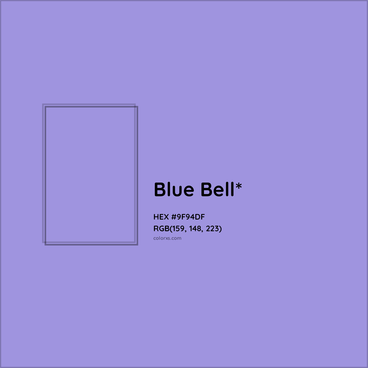 #9F94DF hex color. RGB, RYB, CMYK, HSL, HSV codes and color conversions. Matching color names, palettes, paints.
