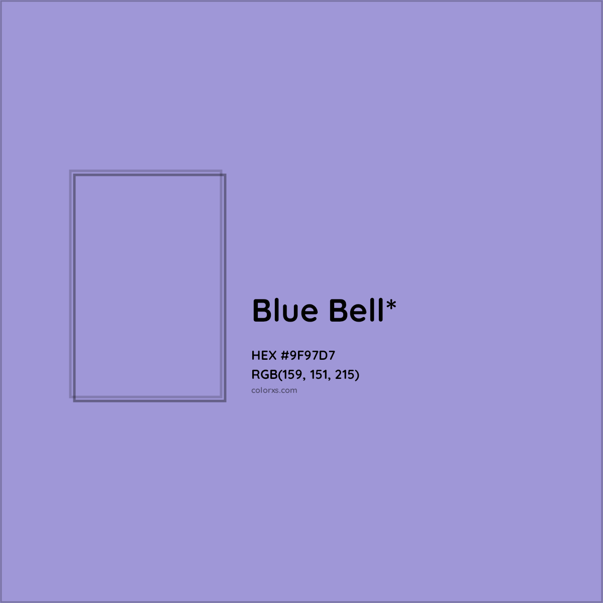 #9F97D7 hex color. RGB, RYB, CMYK, HSL, HSV codes and color conversions. Matching color names, palettes, paints.