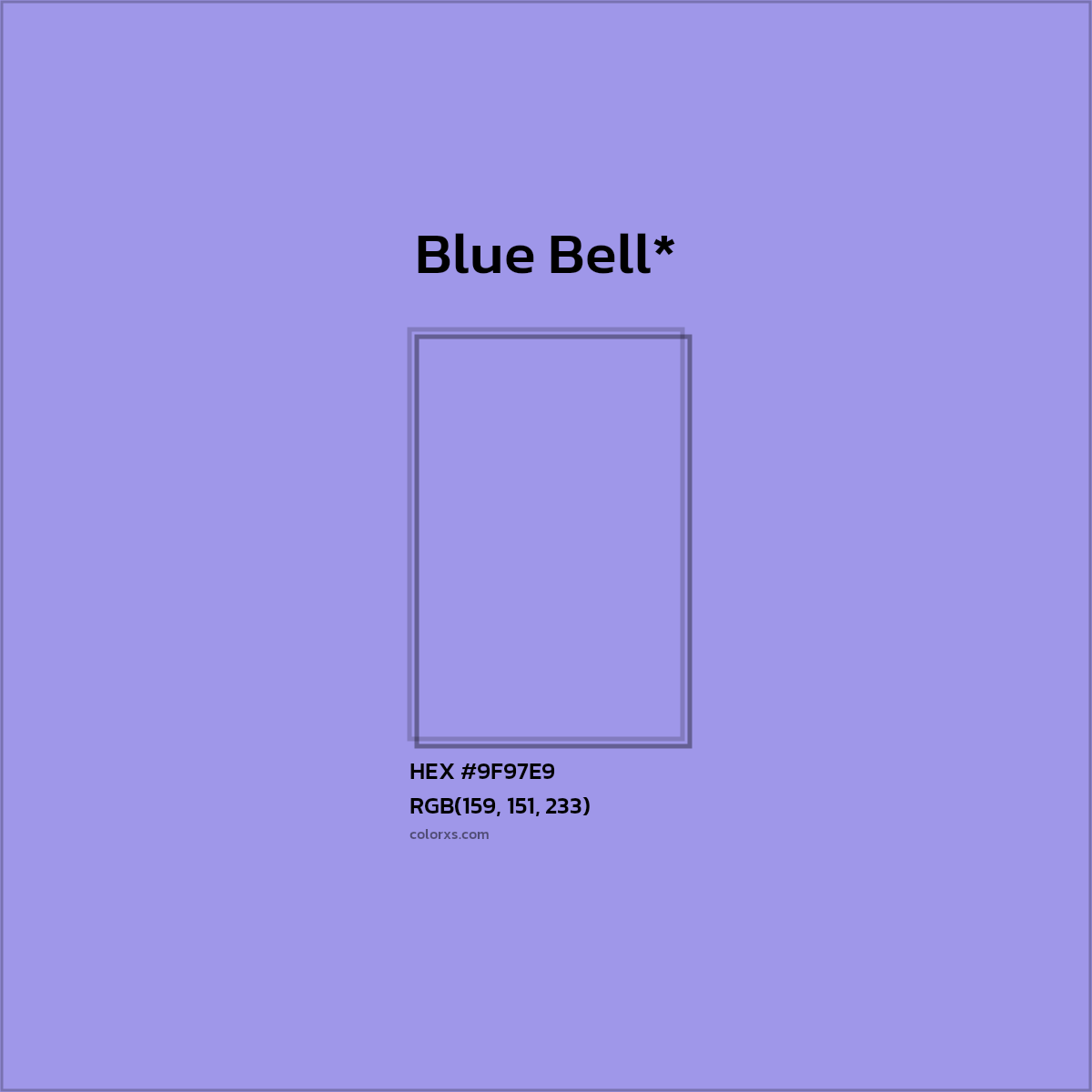 #9F97E9 hex color. RGB, RYB, CMYK, HSL, HSV codes and color conversions. Matching color names, palettes, paints.