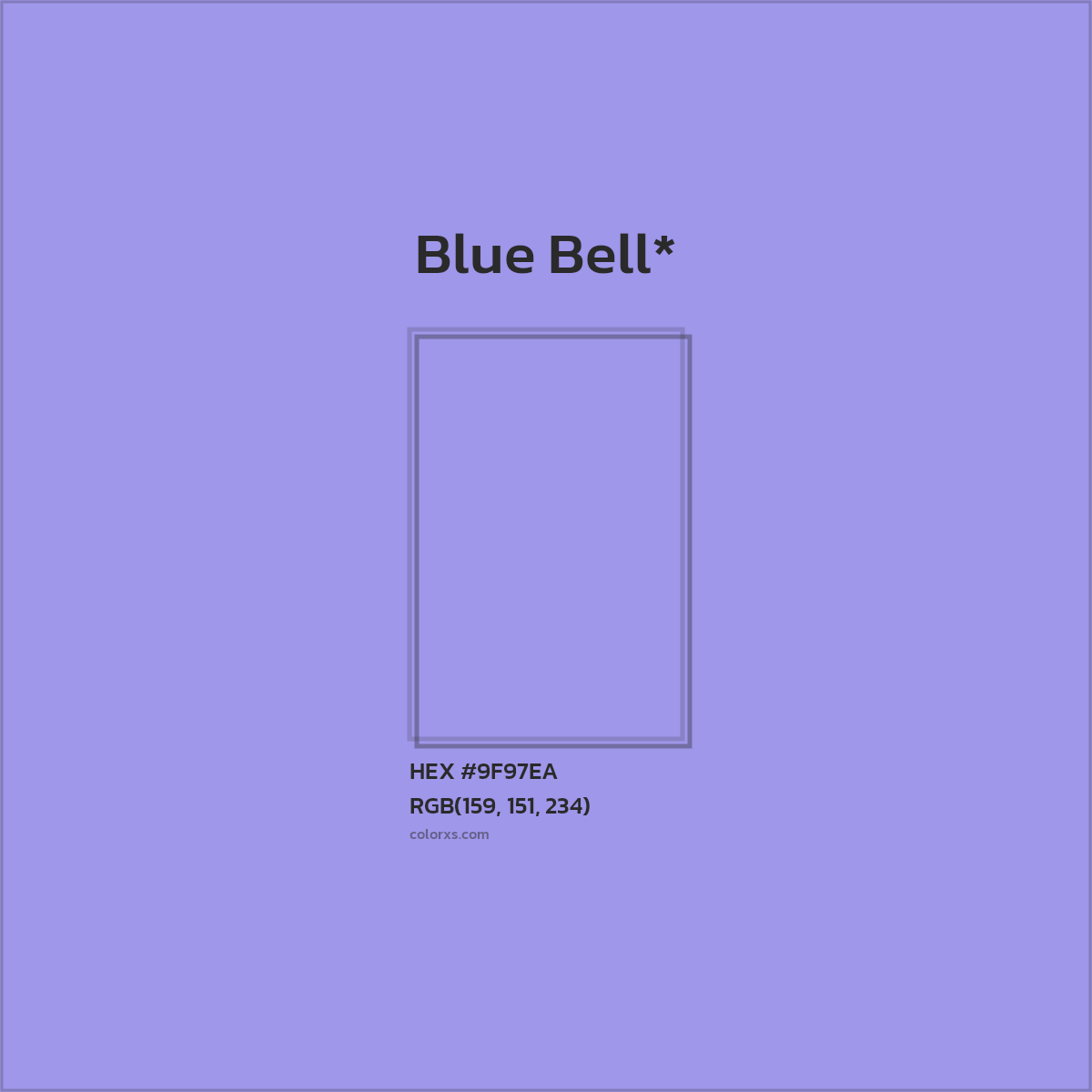 #9F97EA hex color. RGB, RYB, CMYK, HSL, HSV codes and color conversions. Matching color names, palettes, paints.