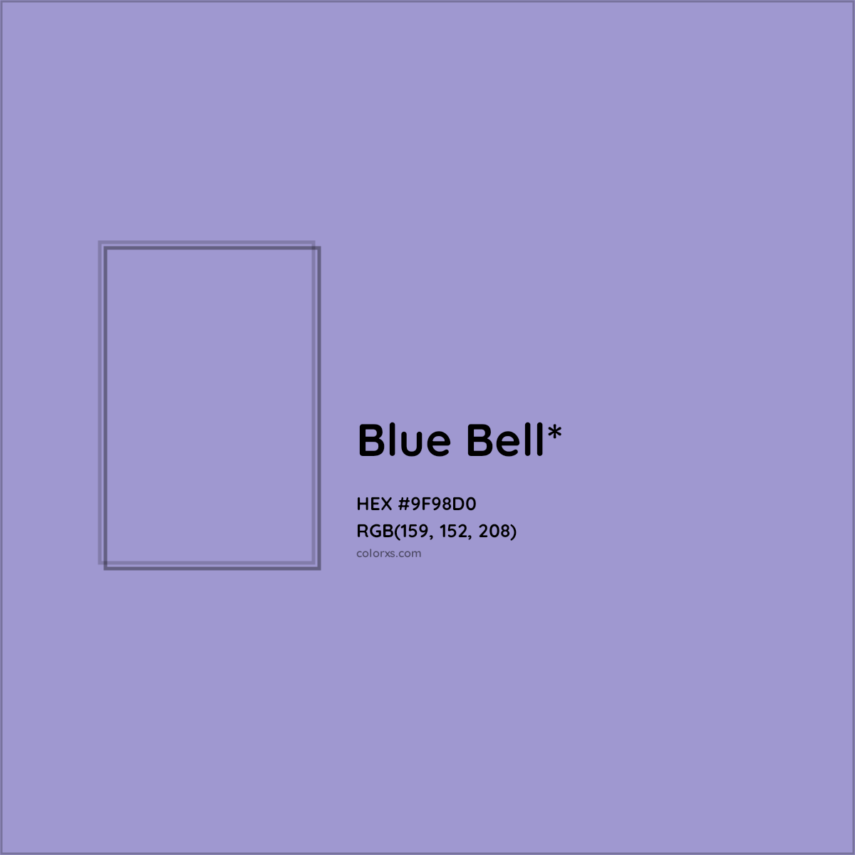 #9F98D0 hex color. RGB, RYB, CMYK, HSL, HSV codes and color conversions. Matching color names, palettes, paints.