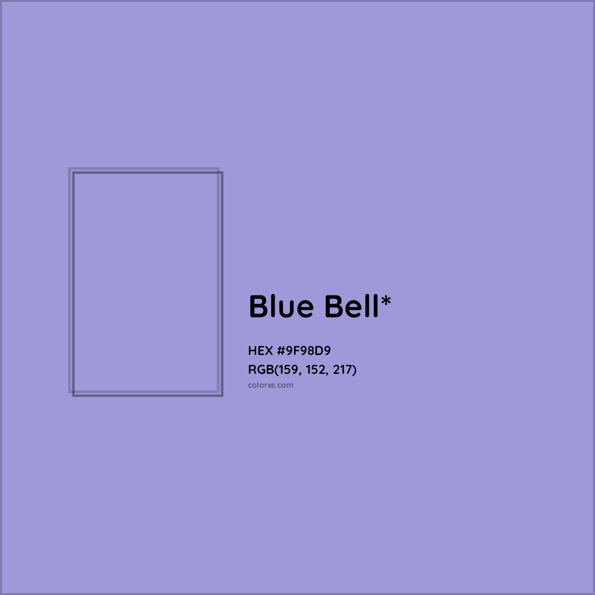 #9F98D9 hex color. RGB, RYB, CMYK, HSL, HSV codes and color conversions. Matching color names, palettes, paints.