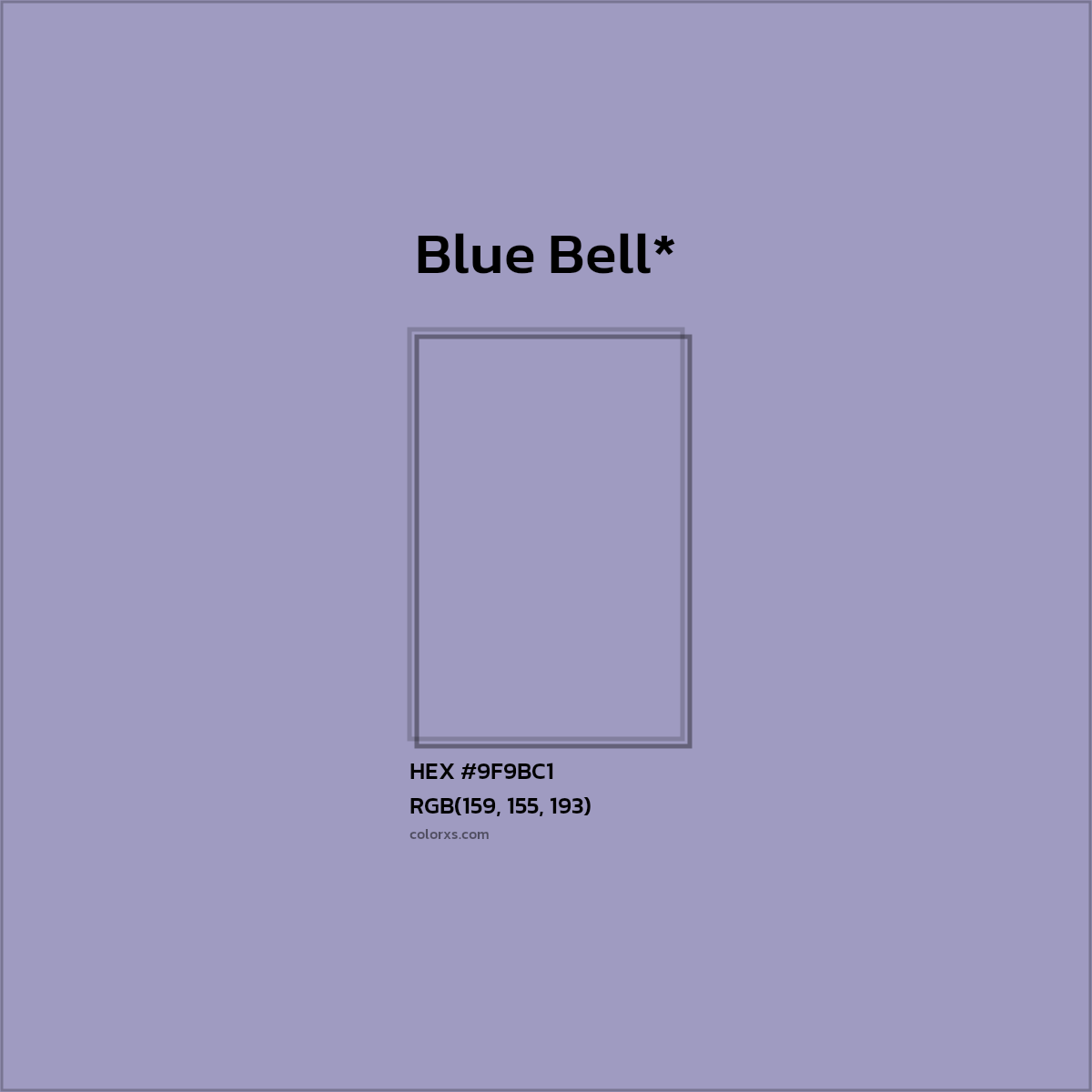 #9F9BC1 hex color. RGB, RYB, CMYK, HSL, HSV codes and color conversions. Matching color names, palettes, paints.
