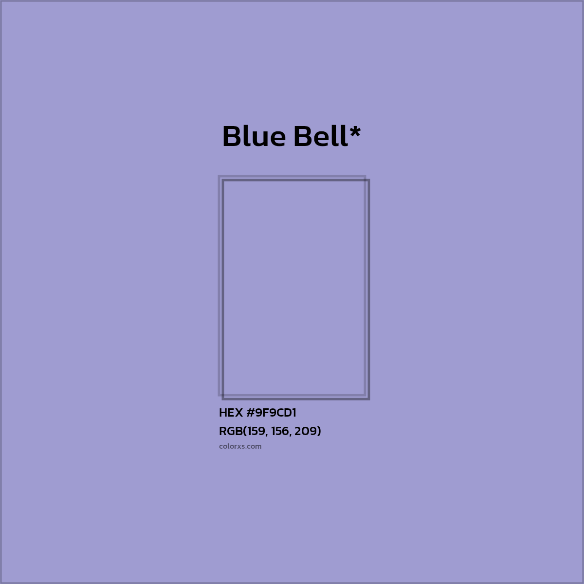 #9F9CD1 hex color. RGB, RYB, CMYK, HSL, HSV codes and color conversions. Matching color names, palettes, paints.
