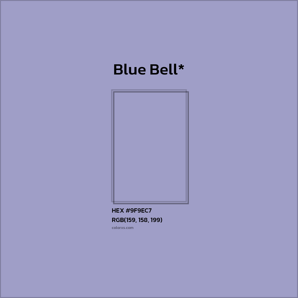 #9F9EC7 hex color. RGB, RYB, CMYK, HSL, HSV codes and color conversions. Matching color names, palettes, paints.