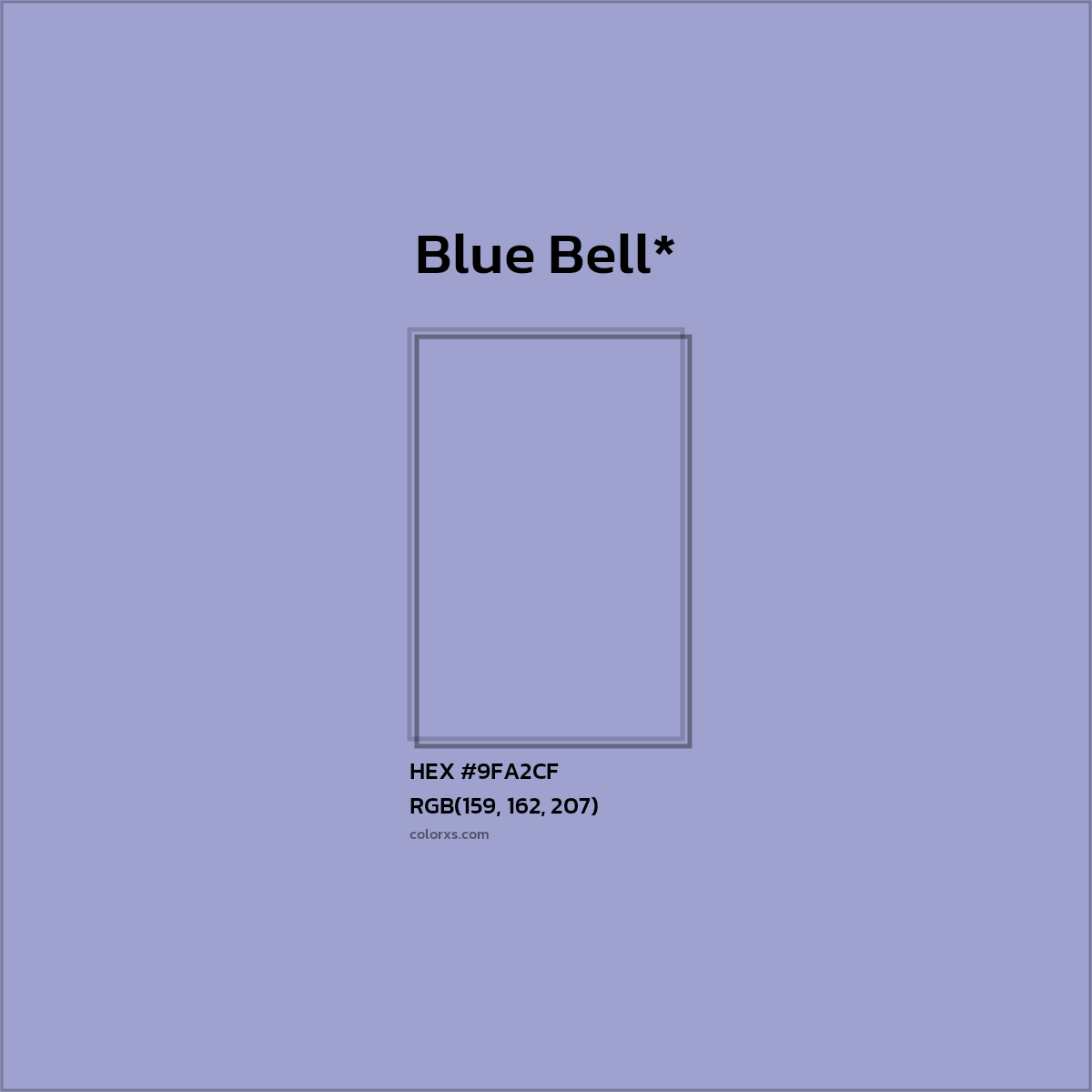 #9FA2CF hex color. RGB, RYB, CMYK, HSL, HSV codes and color conversions. Matching color names, palettes, paints.