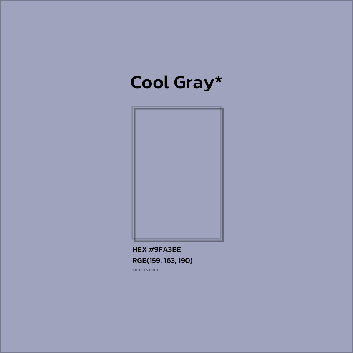 #9FA3BE hex color. RGB, RYB, CMYK, HSL, HSV codes and color conversions. Matching color names, palettes, paints.