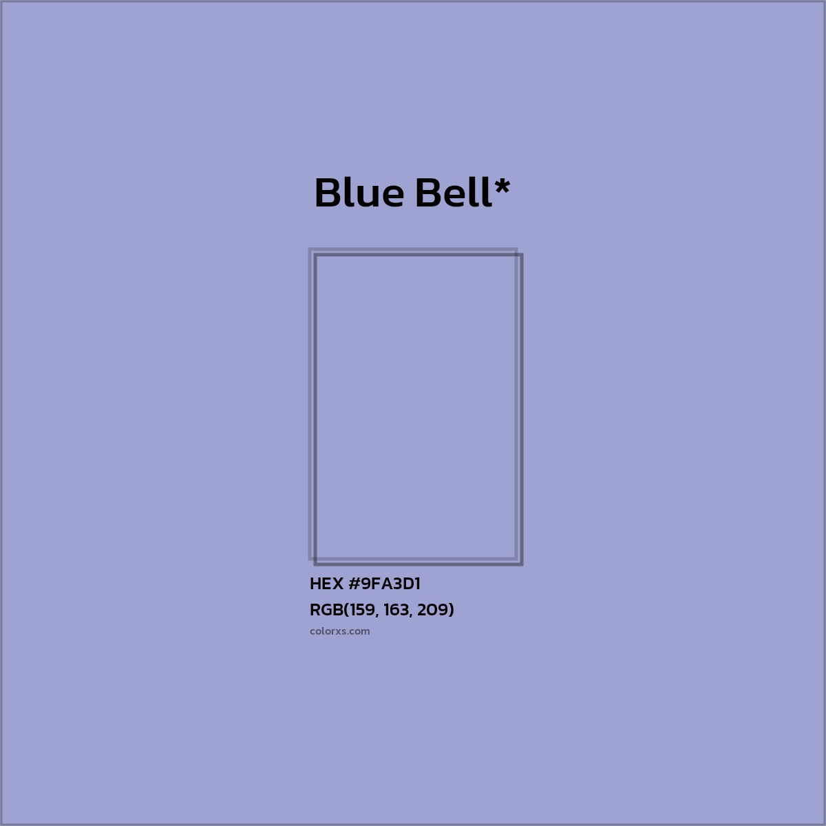 #9FA3D1 hex color. RGB, RYB, CMYK, HSL, HSV codes and color conversions. Matching color names, palettes, paints.