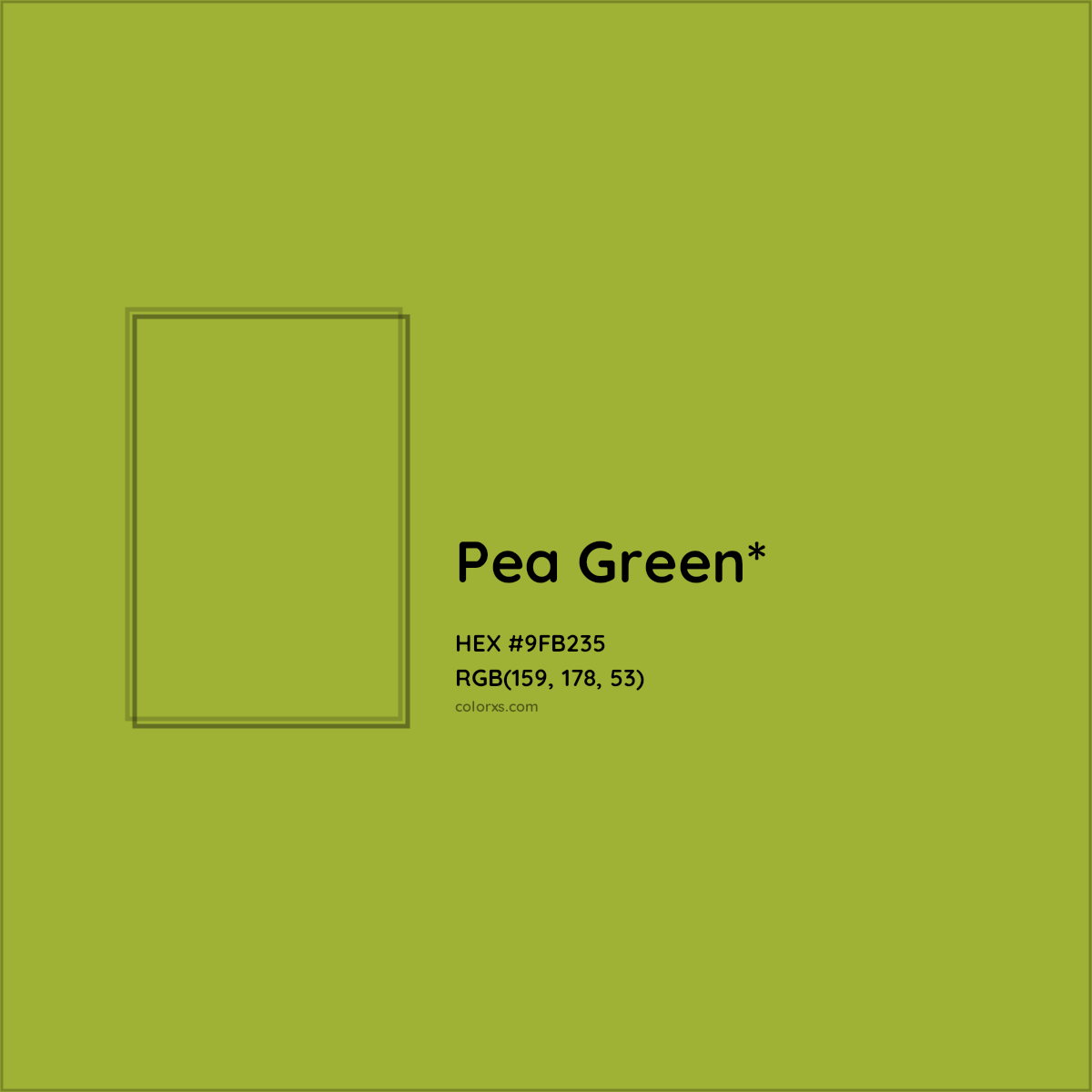 #9FB235 hex color. RGB, RYB, CMYK, HSL, HSV codes and color conversions. Matching color names, palettes, paints.
