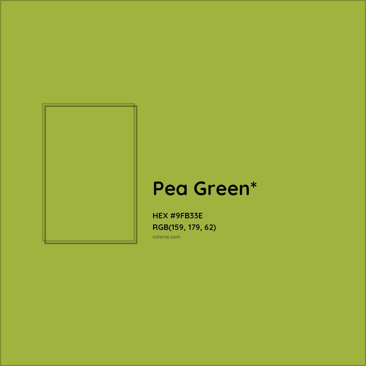 #9FB33E hex color. RGB, RYB, CMYK, HSL, HSV codes and color conversions. Matching color names, palettes, paints.
