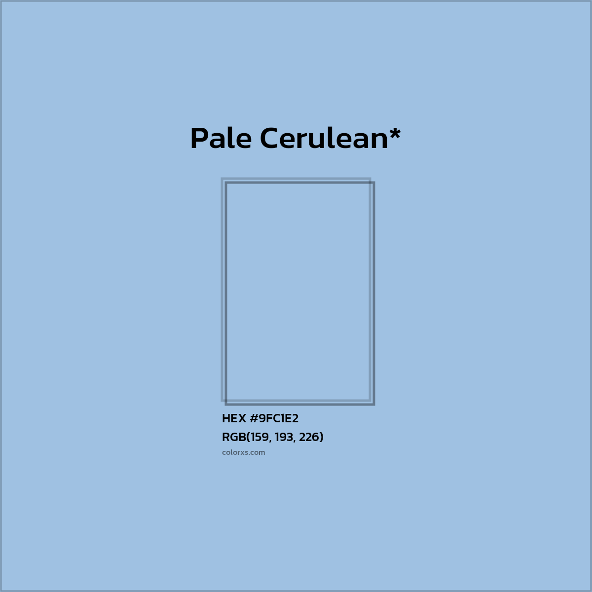 #9FC1E2 hex color. RGB, RYB, CMYK, HSL, HSV codes and color conversions. Matching color names, palettes, paints.