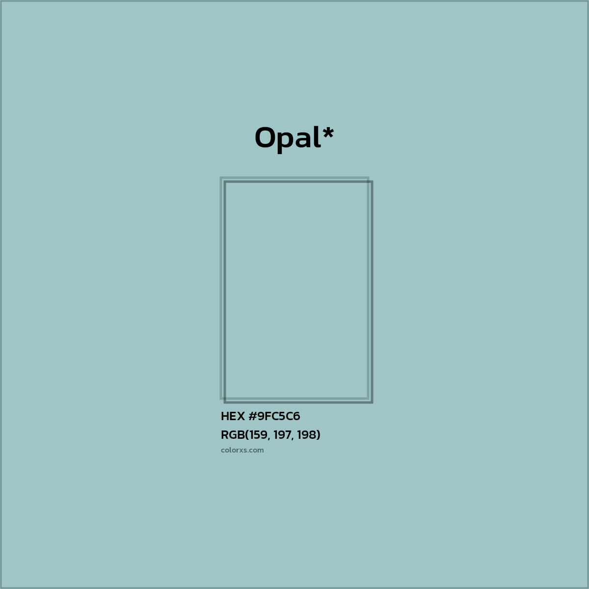 #9FC5C6 hex color. RGB, RYB, CMYK, HSL, HSV codes and color conversions. Matching color names, palettes, paints.
