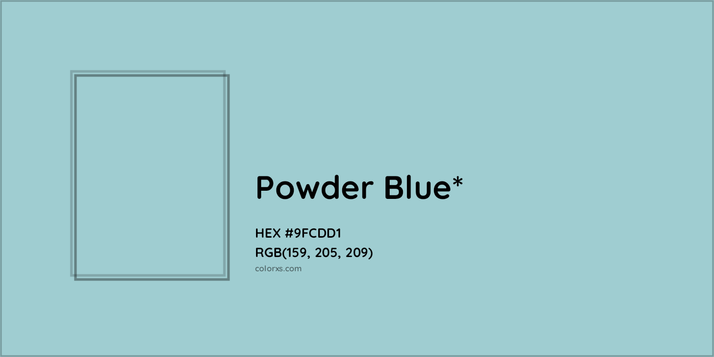 #9FCDD1 hex color. RGB, RYB, CMYK, HSL, HSV codes and color conversions. Matching color names, palettes, paints.