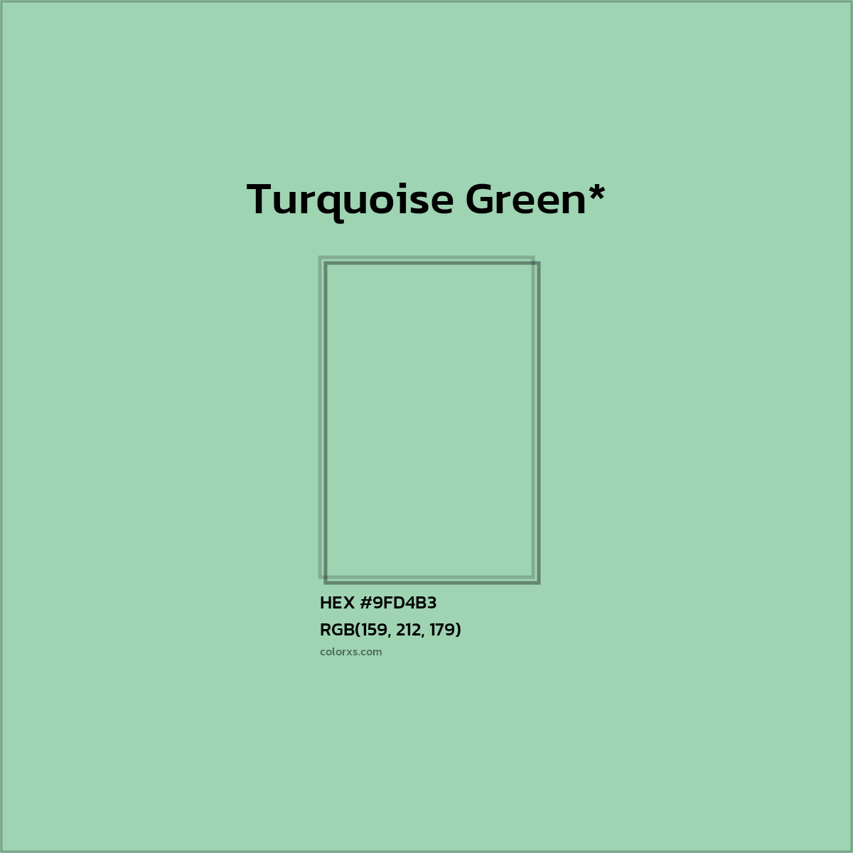 #9FD4B3 hex color. RGB, RYB, CMYK, HSL, HSV codes and color conversions. Matching color names, palettes, paints.