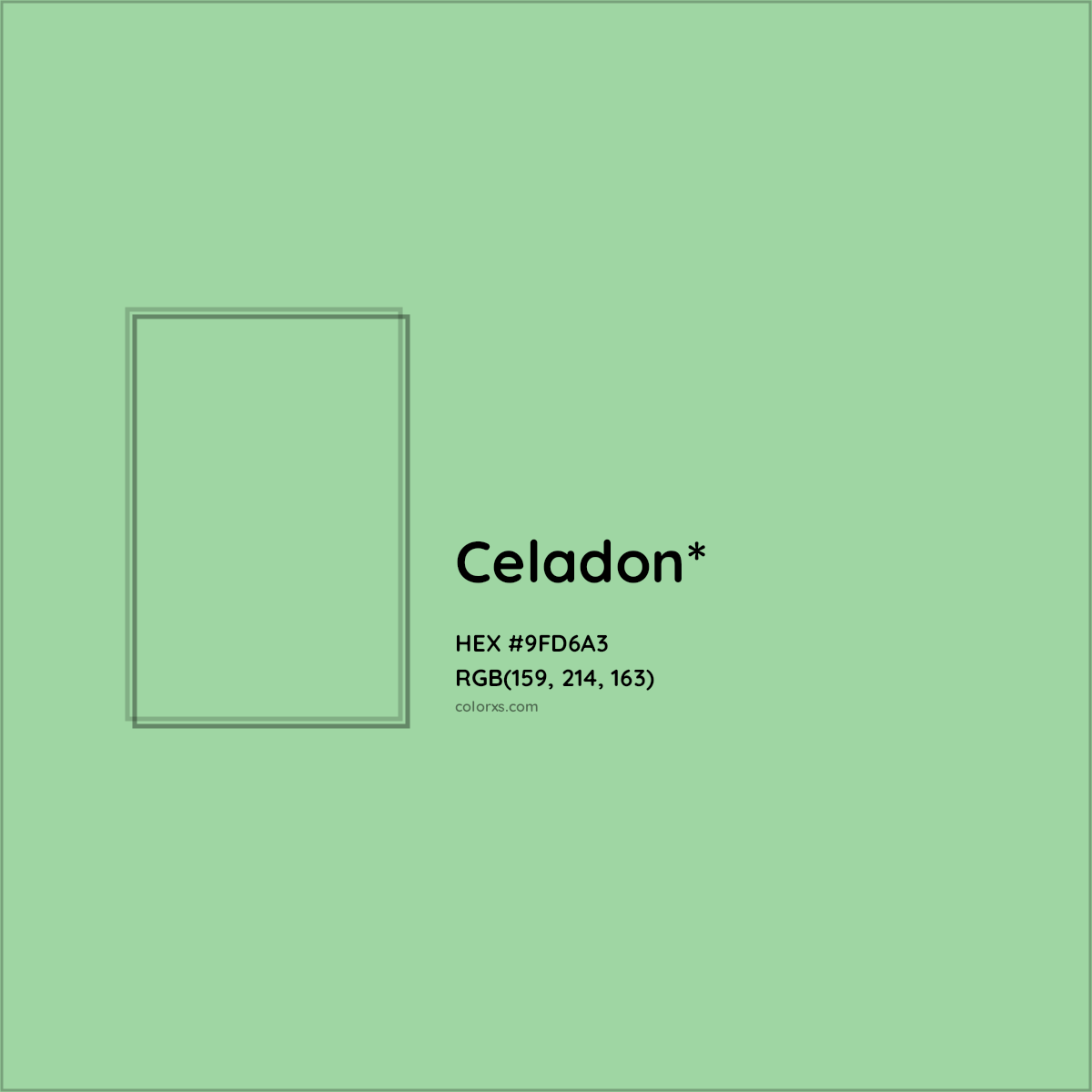 #9FD6A3 hex color. RGB, RYB, CMYK, HSL, HSV codes and color conversions. Matching color names, palettes, paints.