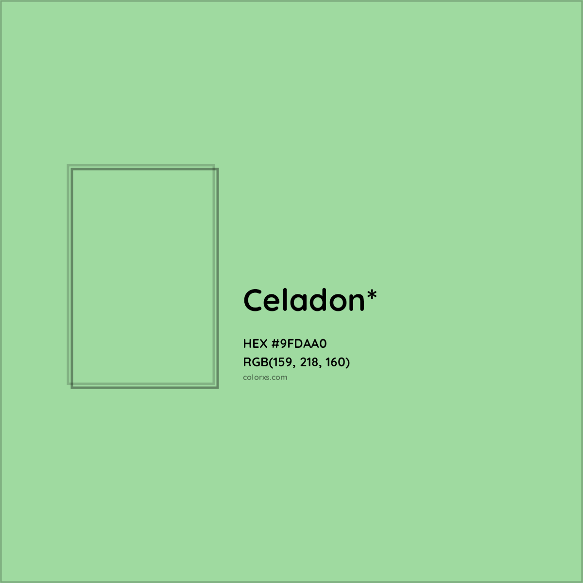 #9FDAA0 hex color. RGB, RYB, CMYK, HSL, HSV codes and color conversions. Matching color names, palettes, paints.