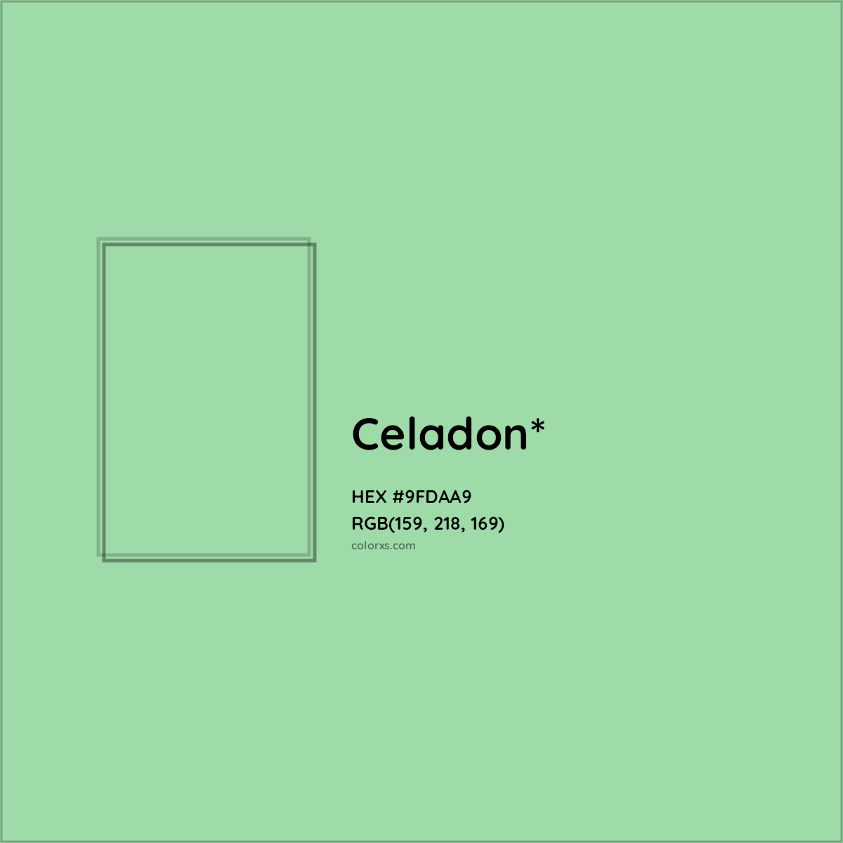 #9FDAA9 hex color. RGB, RYB, CMYK, HSL, HSV codes and color conversions. Matching color names, palettes, paints.
