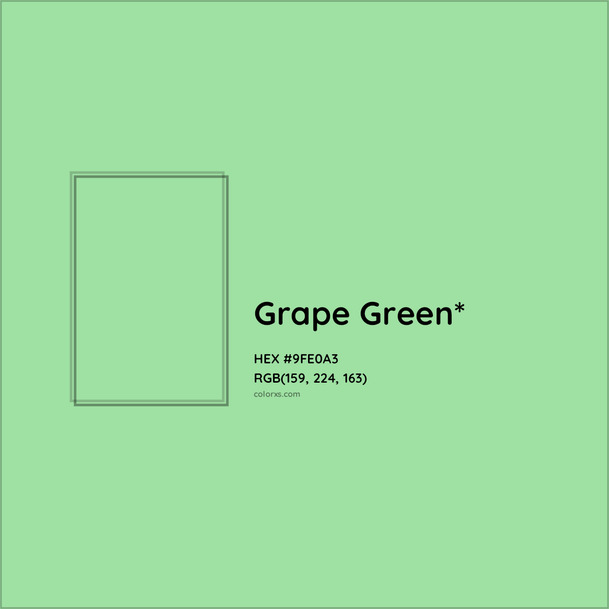 #9FE0A3 hex color. RGB, RYB, CMYK, HSL, HSV codes and color conversions. Matching color names, palettes, paints.
