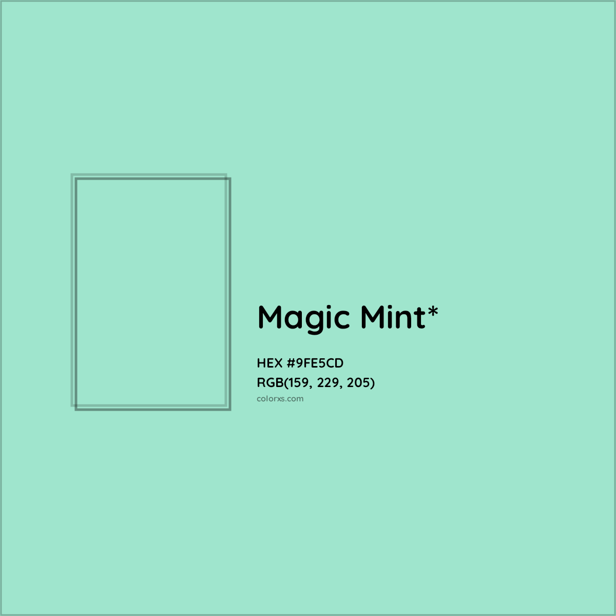 #9FE5CD hex color. RGB, RYB, CMYK, HSL, HSV codes and color conversions. Matching color names, palettes, paints.
