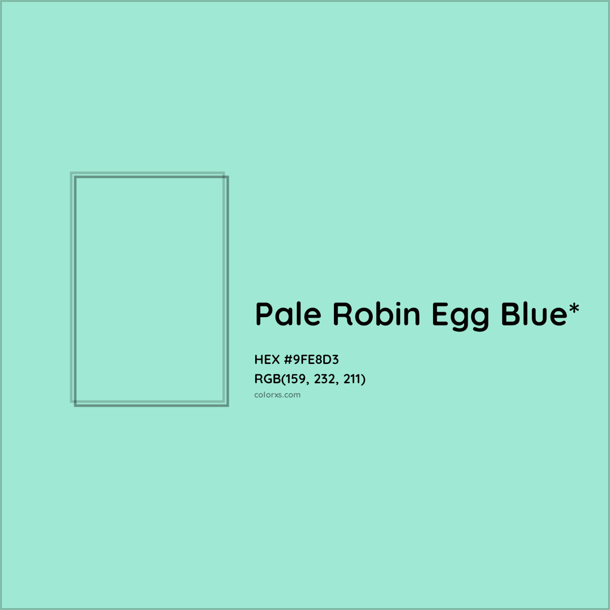 #9FE8D3 hex color. RGB, RYB, CMYK, HSL, HSV codes and color conversions. Matching color names, palettes, paints.