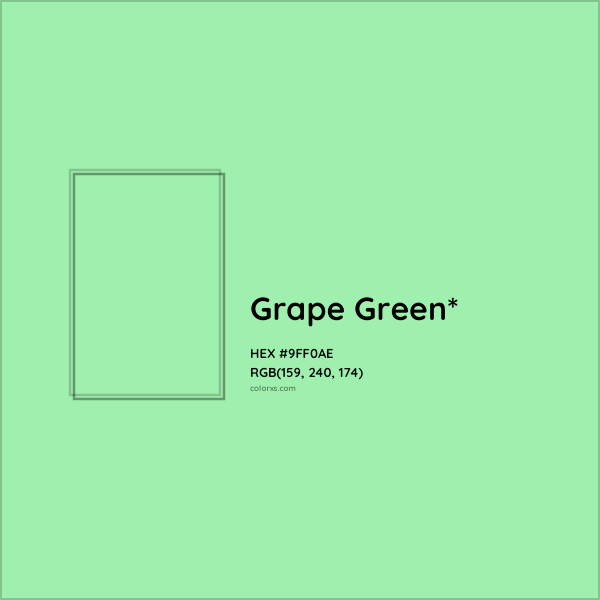 #9FF0AE hex color. RGB, RYB, CMYK, HSL, HSV codes and color conversions. Matching color names, palettes, paints.