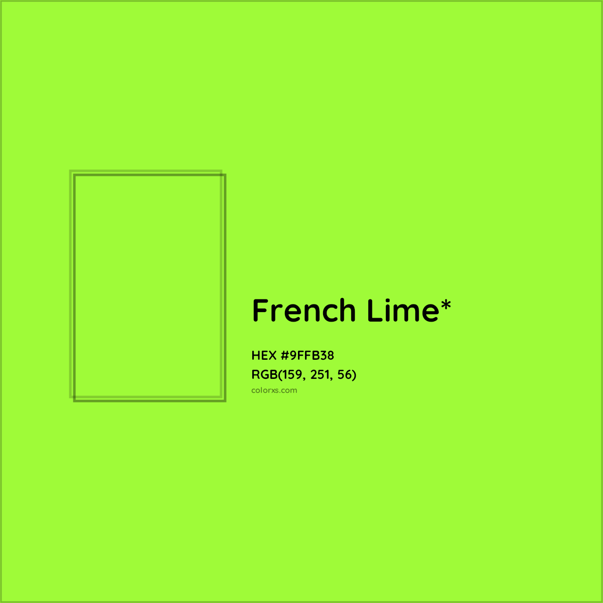 #9FFB38 hex color. RGB, RYB, CMYK, HSL, HSV codes and color conversions. Matching color names, palettes, paints.
