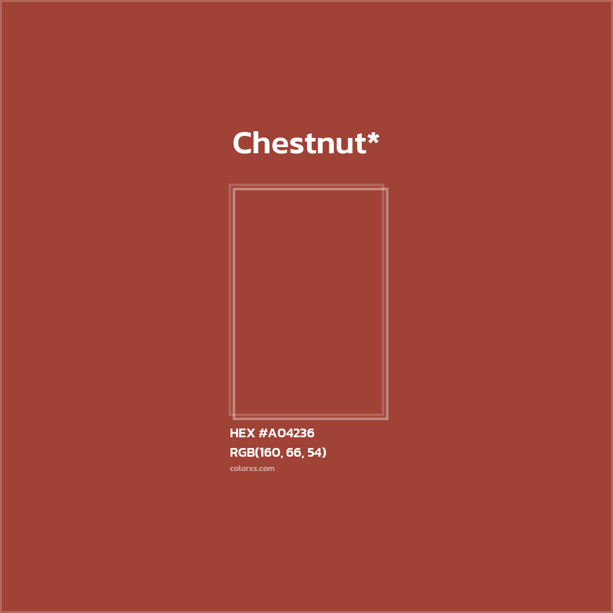 #A04236 hex color. RGB, RYB, CMYK, HSL, HSV codes and color conversions. Matching color names, palettes, paints.