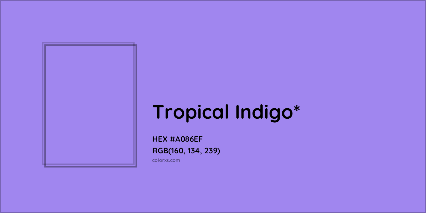 #A086EF hex color. RGB, RYB, CMYK, HSL, HSV codes and color conversions. Matching color names, palettes, paints.