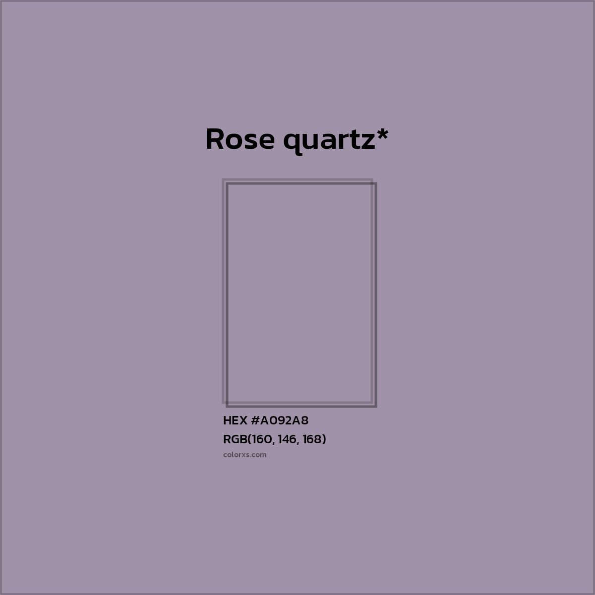 #A092A8 hex color. RGB, RYB, CMYK, HSL, HSV codes and color conversions. Matching color names, palettes, paints.