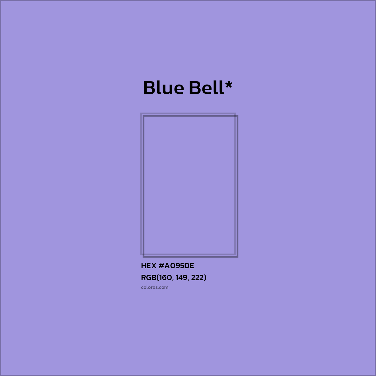 #A095DE hex color. RGB, RYB, CMYK, HSL, HSV codes and color conversions. Matching color names, palettes, paints.