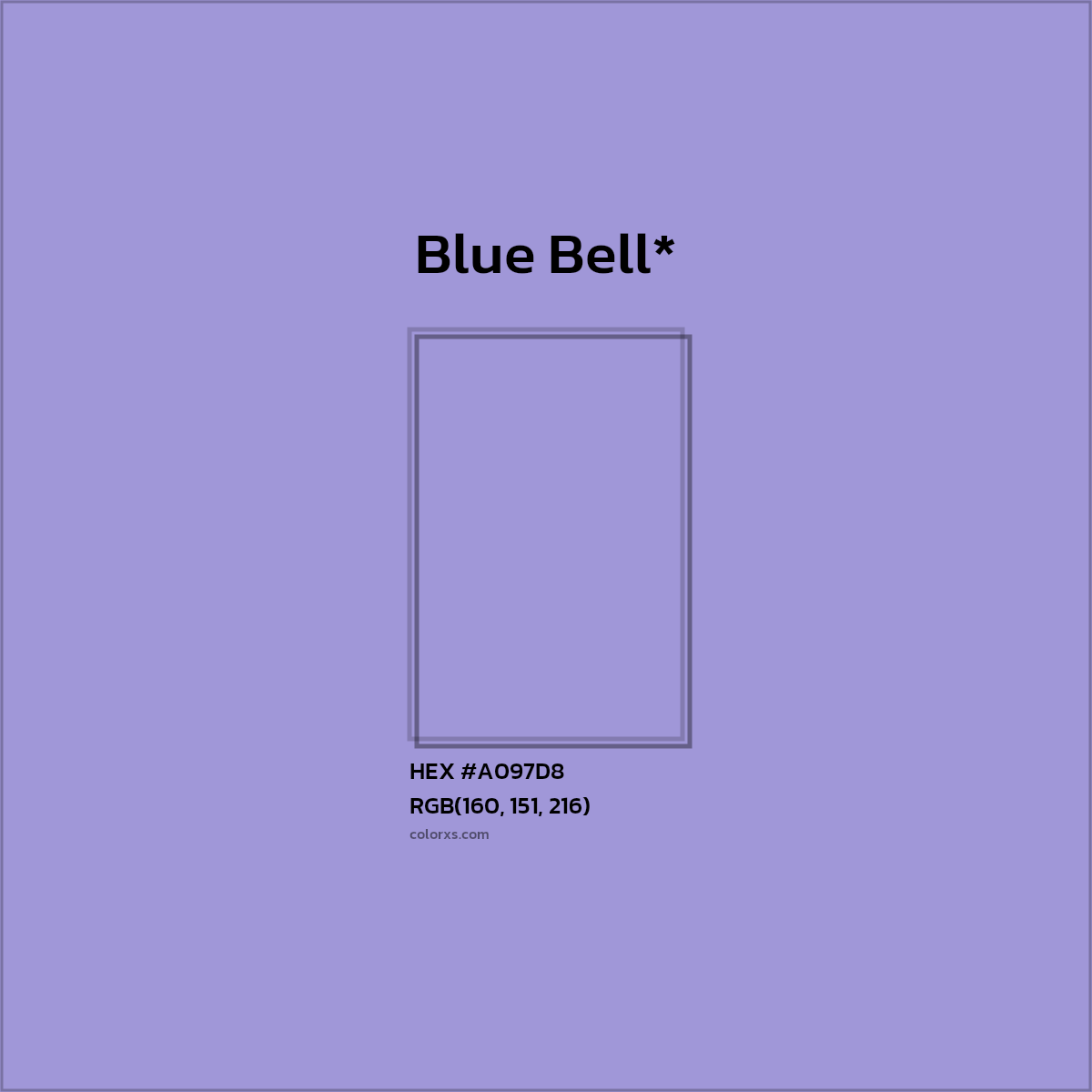 #A097D8 hex color. RGB, RYB, CMYK, HSL, HSV codes and color conversions. Matching color names, palettes, paints.