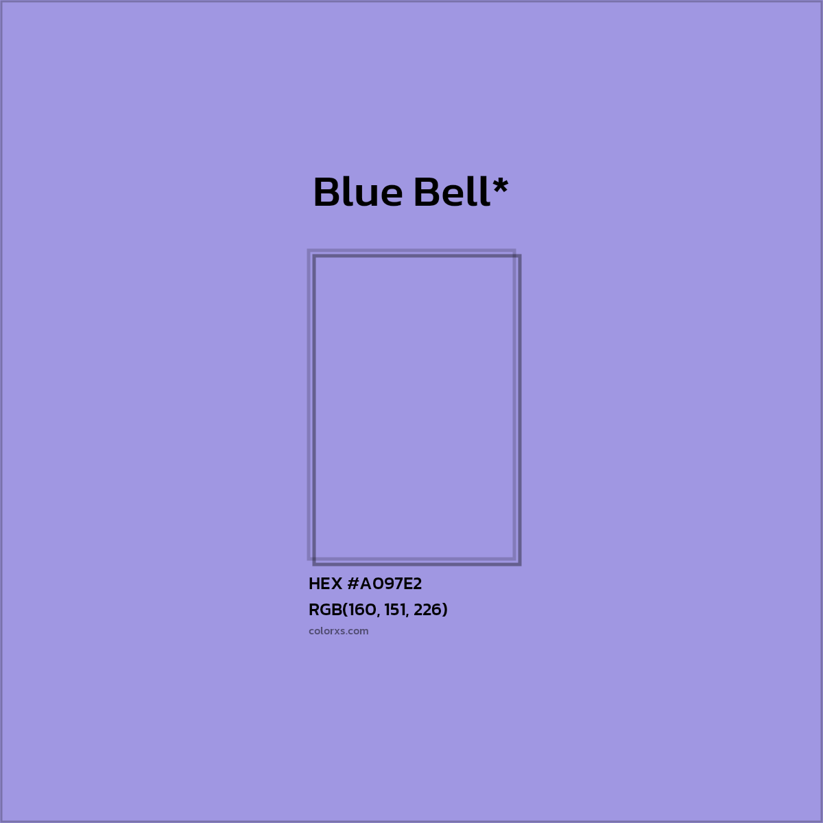 #A097E2 hex color. RGB, RYB, CMYK, HSL, HSV codes and color conversions. Matching color names, palettes, paints.