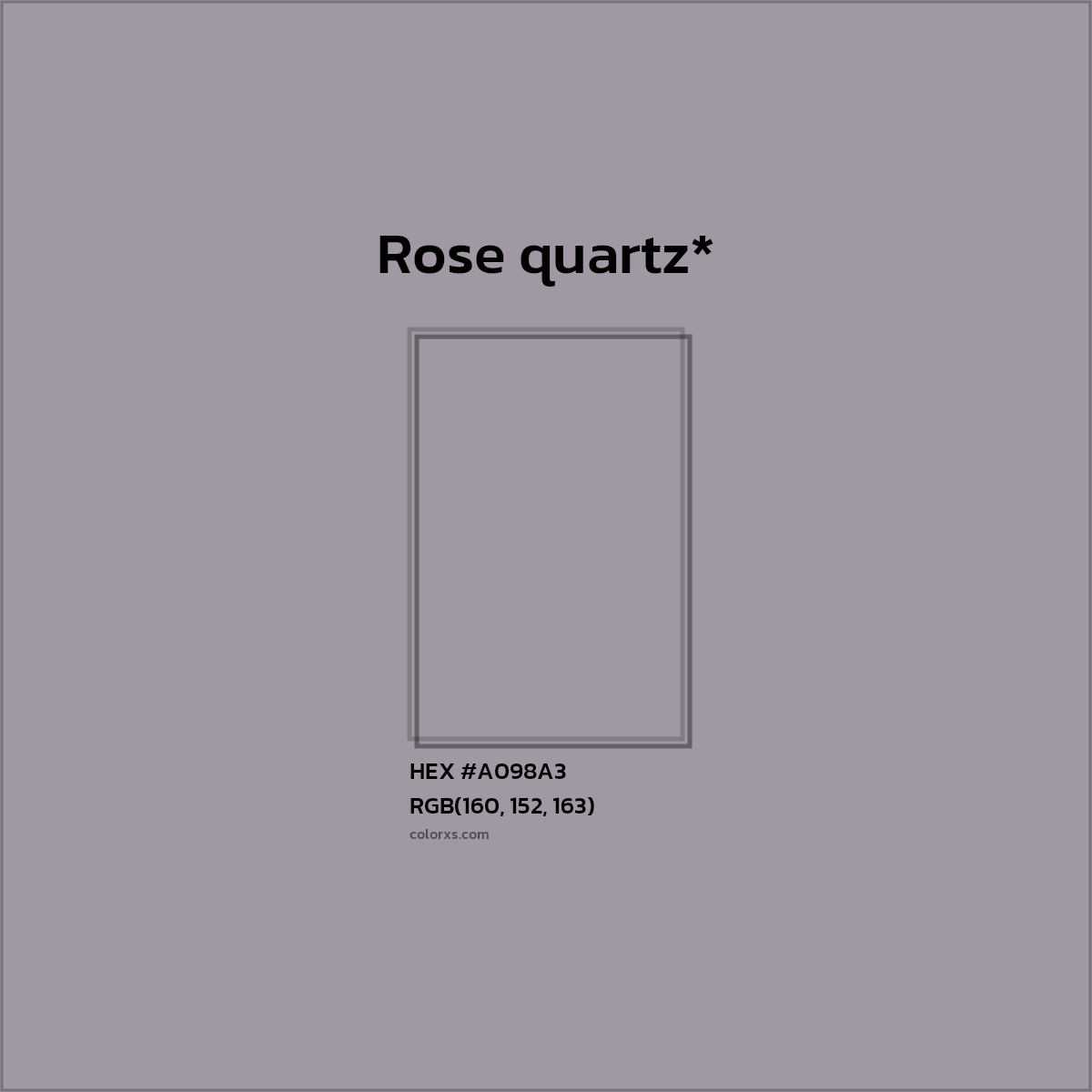 #A098A3 hex color. RGB, RYB, CMYK, HSL, HSV codes and color conversions. Matching color names, palettes, paints.