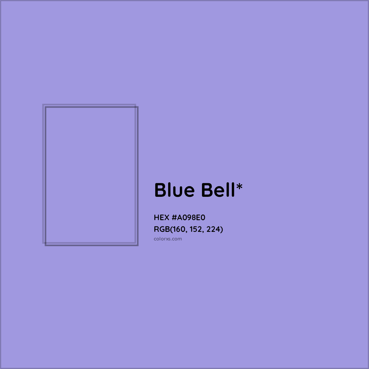 #A098E0 hex color. RGB, RYB, CMYK, HSL, HSV codes and color conversions. Matching color names, palettes, paints.
