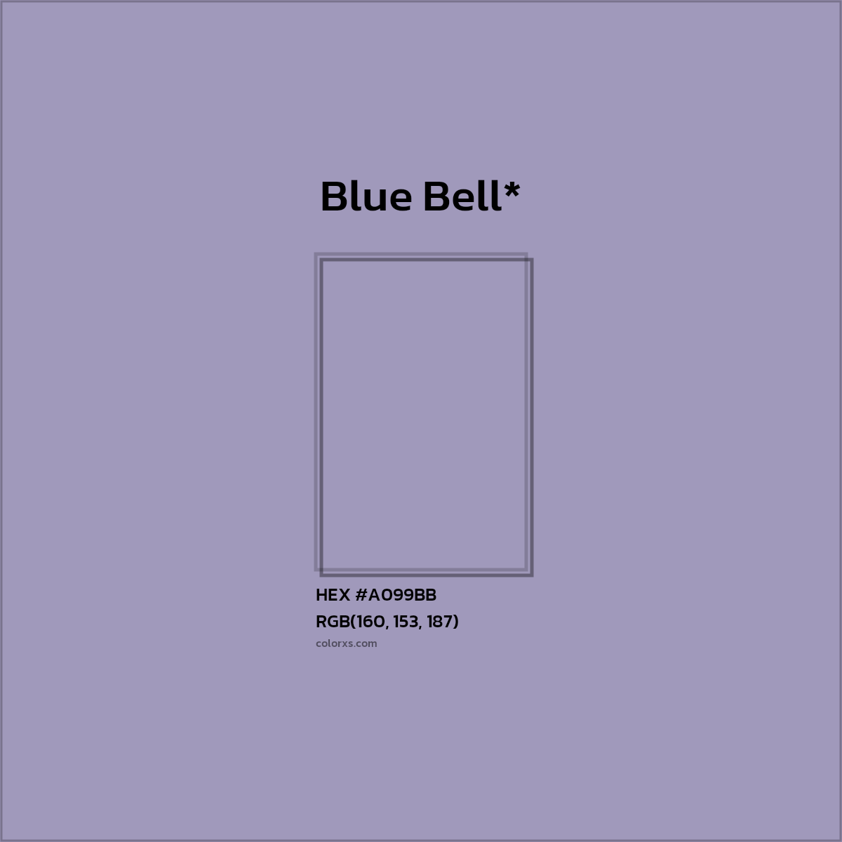 #A099BB hex color. RGB, RYB, CMYK, HSL, HSV codes and color conversions. Matching color names, palettes, paints.