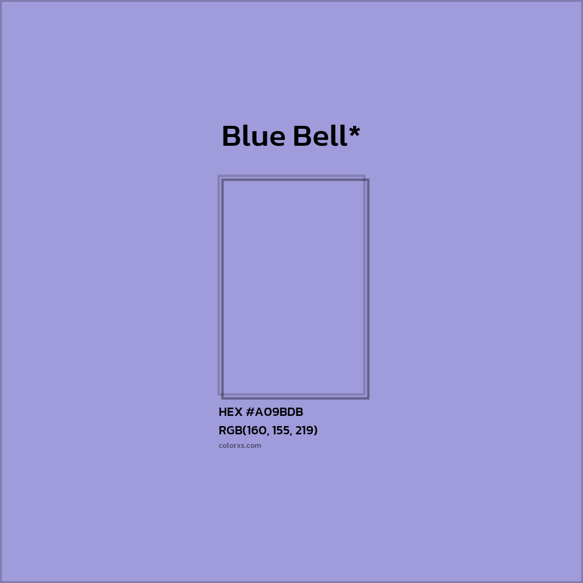 #A09BDB hex color. RGB, RYB, CMYK, HSL, HSV codes and color conversions. Matching color names, palettes, paints.