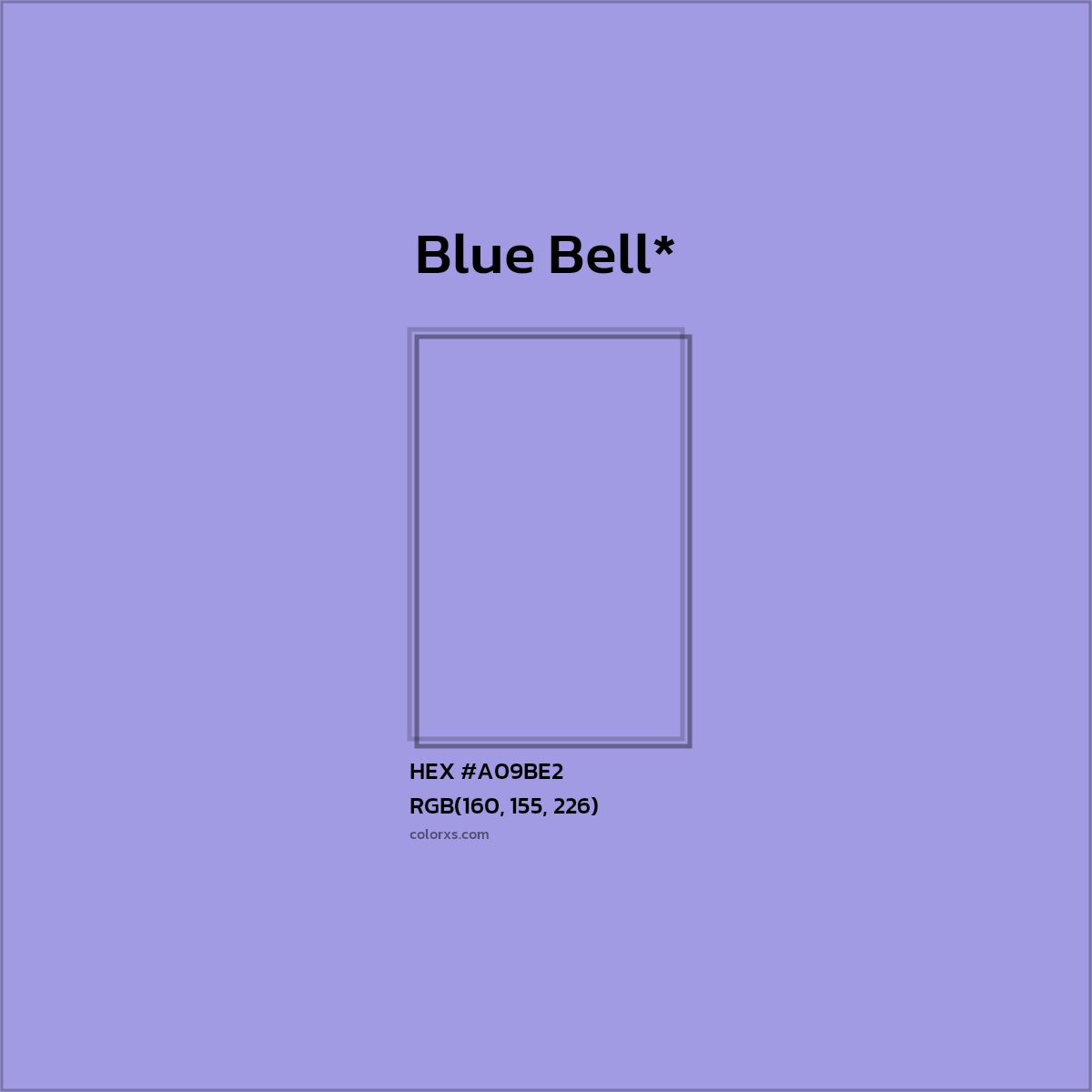#A09BE2 hex color. RGB, RYB, CMYK, HSL, HSV codes and color conversions. Matching color names, palettes, paints.