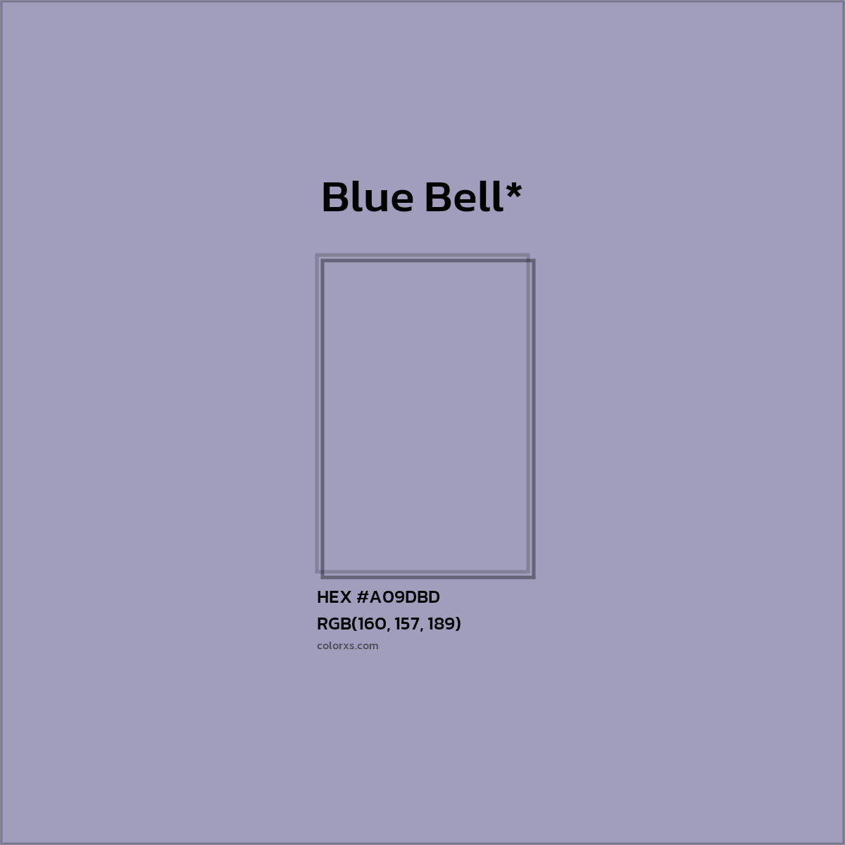 #A09DBD hex color. RGB, RYB, CMYK, HSL, HSV codes and color conversions. Matching color names, palettes, paints.