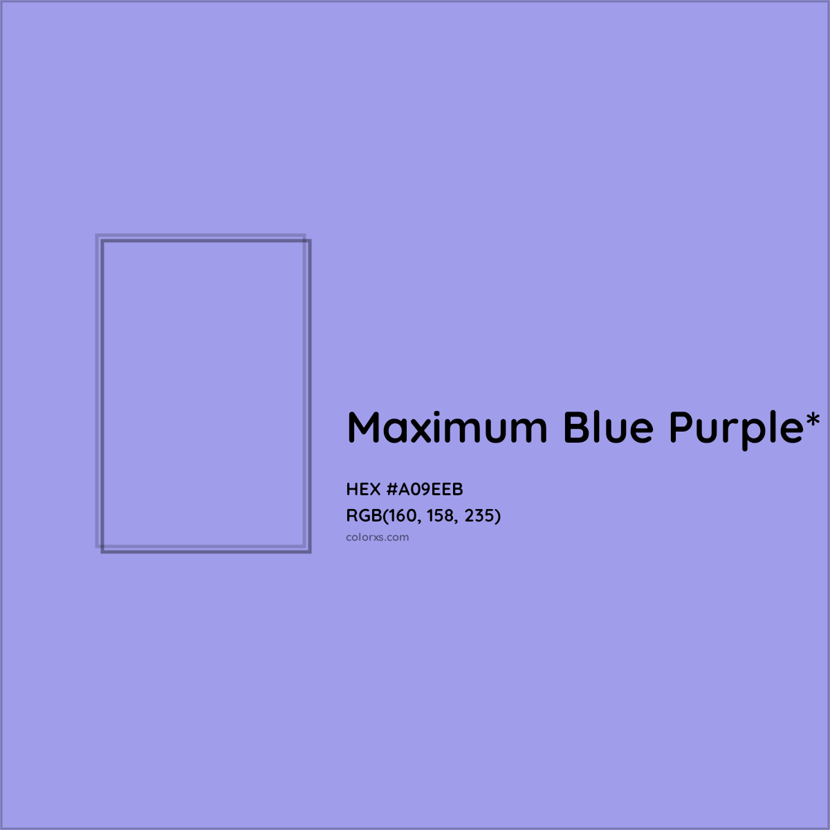 #A09EEB hex color. RGB, RYB, CMYK, HSL, HSV codes and color conversions. Matching color names, palettes, paints.