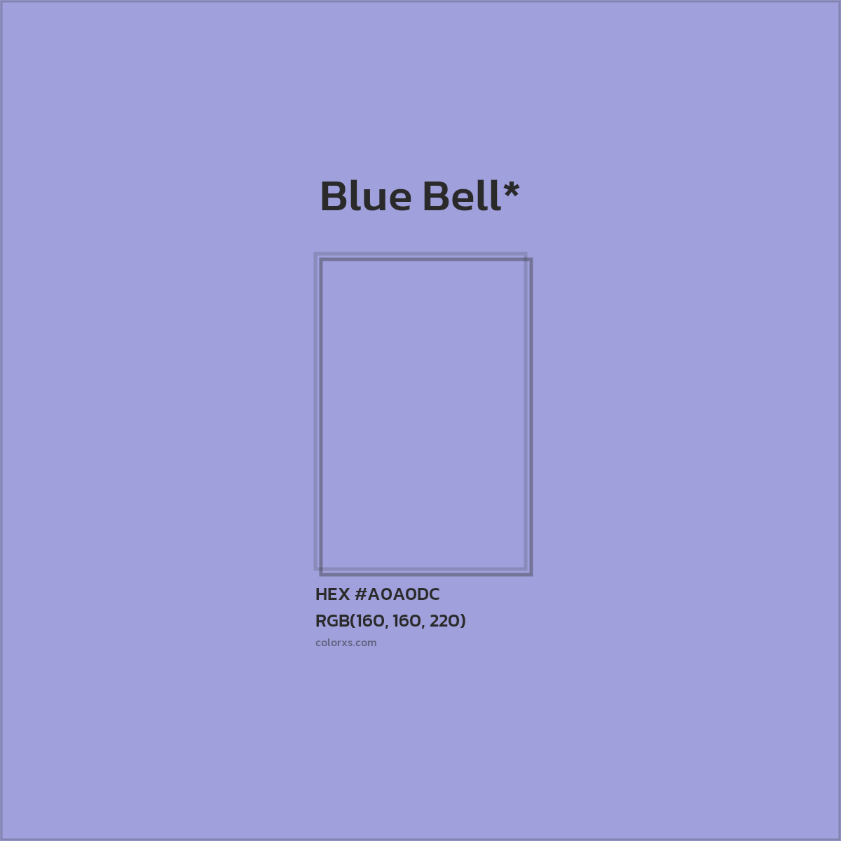 #A0A0DC hex color. RGB, RYB, CMYK, HSL, HSV codes and color conversions. Matching color names, palettes, paints.