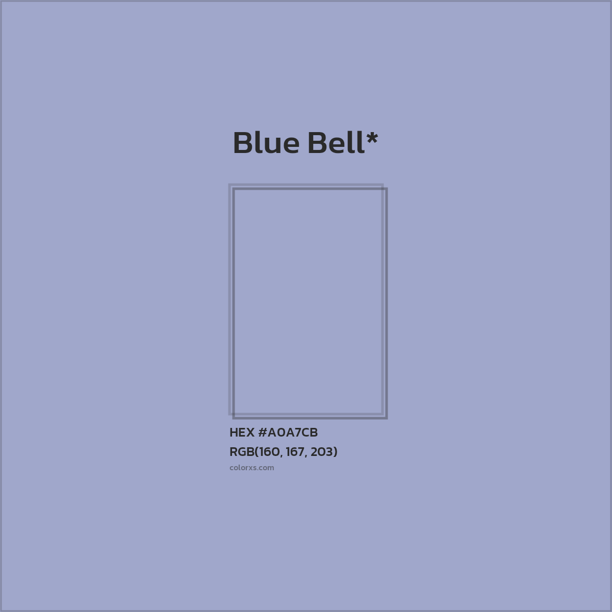 #A0A7CB hex color. RGB, RYB, CMYK, HSL, HSV codes and color conversions. Matching color names, palettes, paints.