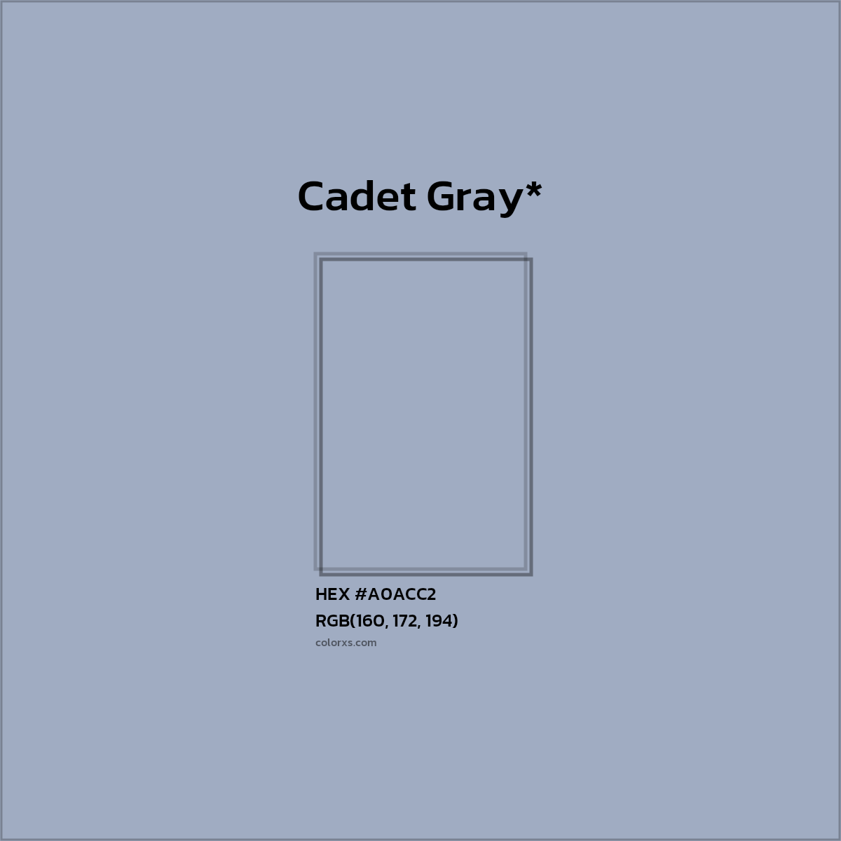 #A0ACC2 hex color. RGB, RYB, CMYK, HSL, HSV codes and color conversions. Matching color names, palettes, paints.
