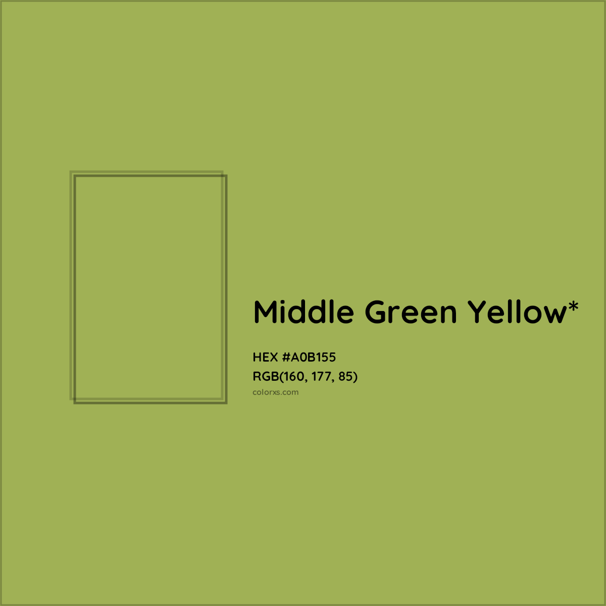#A0B155 hex color. RGB, RYB, CMYK, HSL, HSV codes and color conversions. Matching color names, palettes, paints.