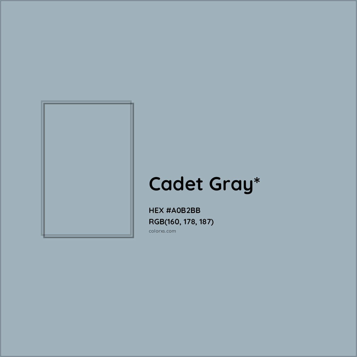 #A0B2BB hex color. RGB, RYB, CMYK, HSL, HSV codes and color conversions. Matching color names, palettes, paints.