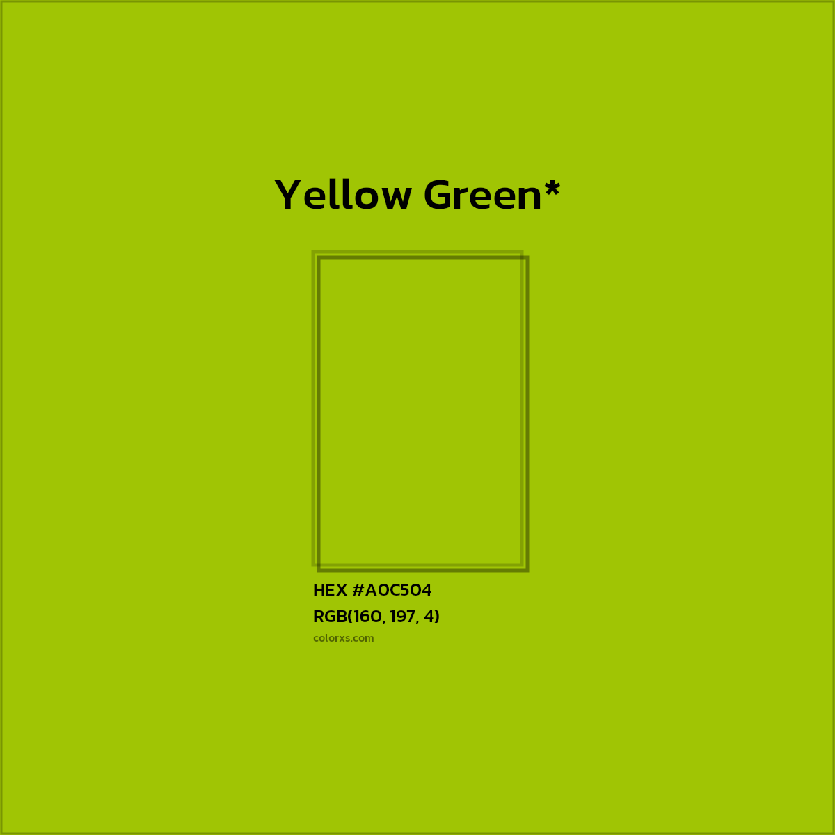 #A0C504 hex color. RGB, RYB, CMYK, HSL, HSV codes and color conversions. Matching color names, palettes, paints.